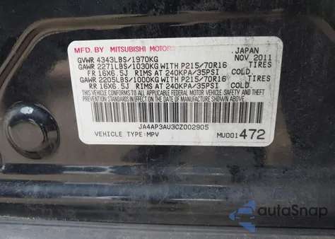 2012 Mitsubishi Outlander Sport Es from USA, damaged, VIN JA4AP3AU3CZ002905